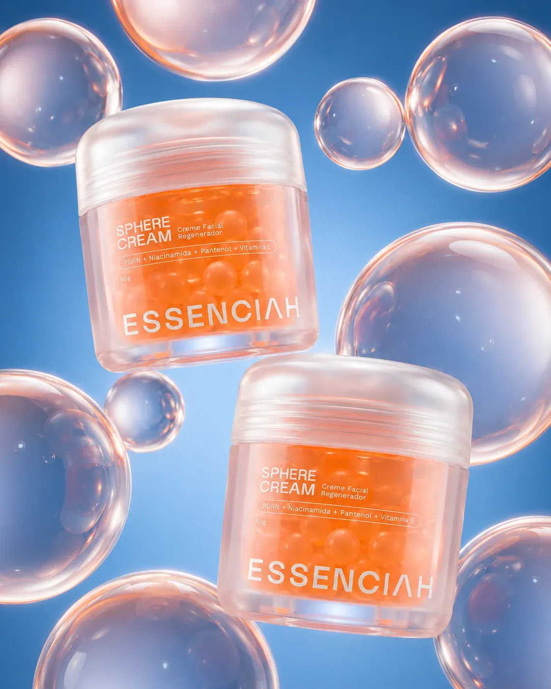 Potes de Sphere Cream flutuando entre bolhas