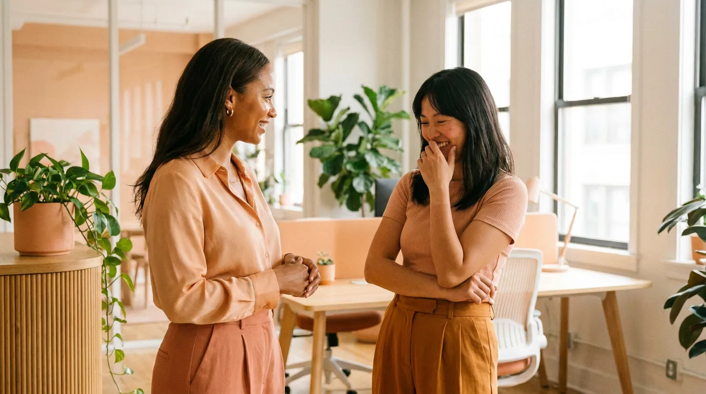 Duas mulheres conversando no trabalho