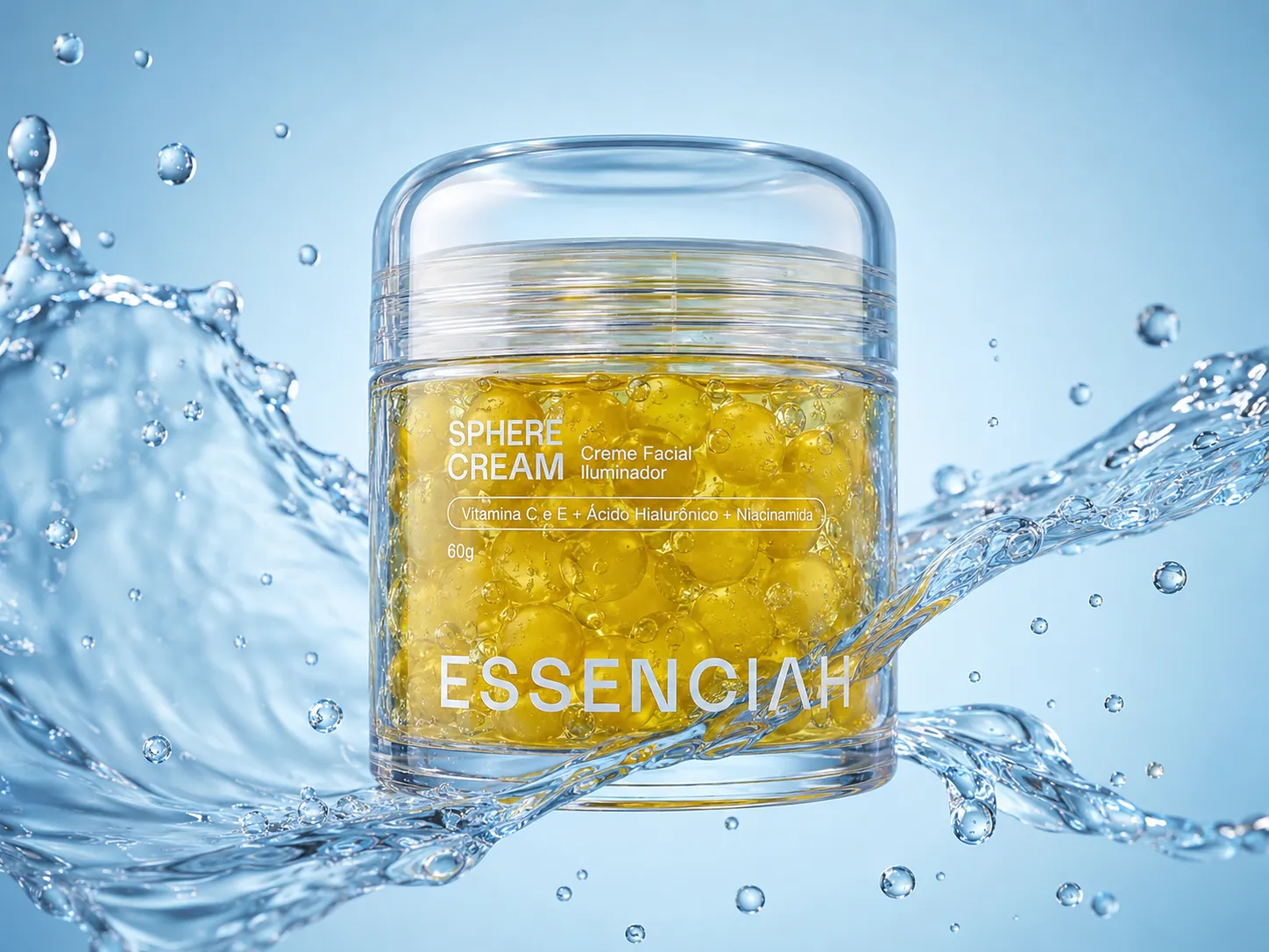 Pote de Sphere Cream em respingo de água